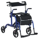 Blue Aluminium 2-in-1 Wheelchair & Folding Rollator Walker Combo, 59x104x101cm - Image 2