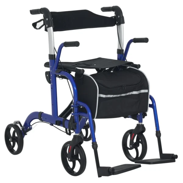 Blue Aluminium 2-in-1 Wheelchair & Folding Rollator Walker Combo, 59x104x101cm - Image 11