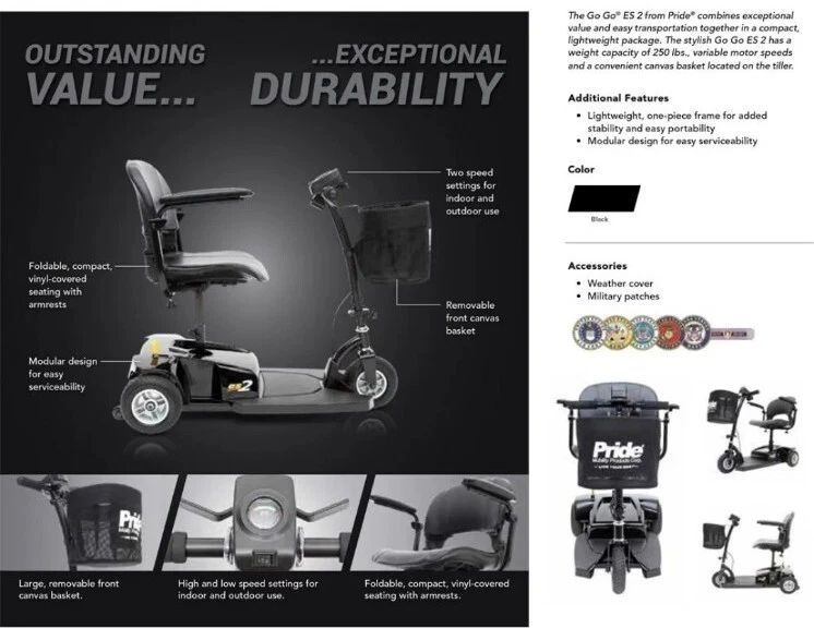 Pride Mobility Go Go ES 2 Black Electric Scooter 250LBS Capacity - Image 2