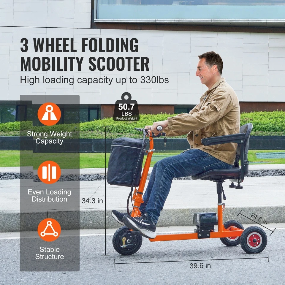 Uimoso Portable 3 Wheel Mobility Scooter for Seniors 12 Mile Range Max 330LBS - Image 9